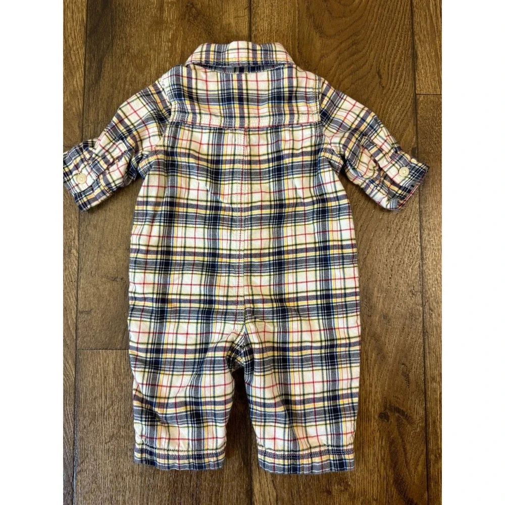 Vintage Baby Gap 0/3 Months Plaid Romper Jersey Lined Coverall Outfit Button Up‎